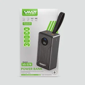 پاوربانک 30000 میلی‌آمپرساعت VSMART مدل VS-578 با شارژ سریع PD 22.5W و نمایشگر دیجیتال